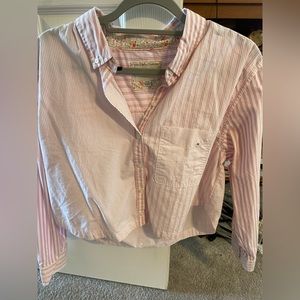 Pink & white stripe cropped button down